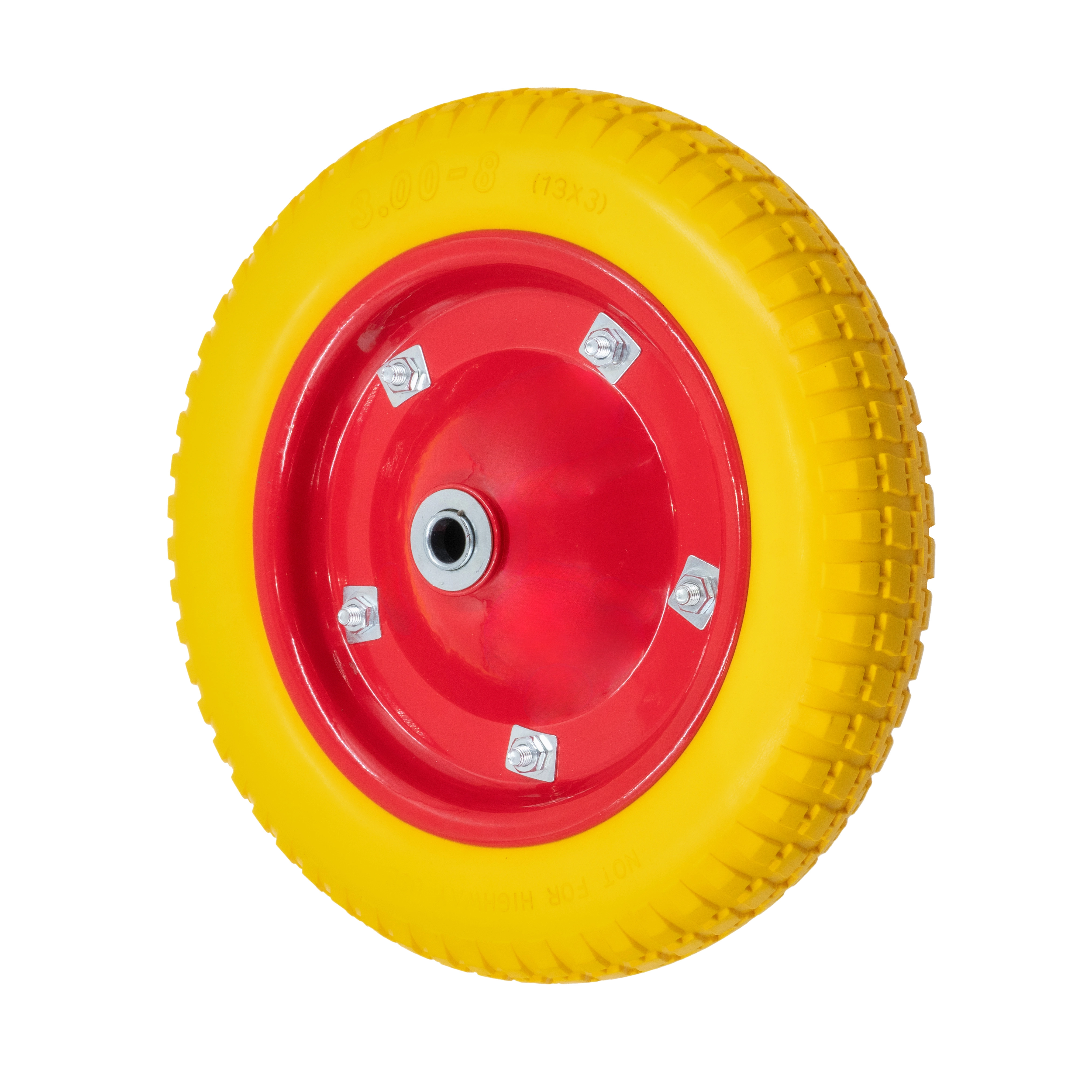 PU 2401-16 - Колесо для тачки / тележки полиуретановое бескамерное 3.00-8, диаметр 340 мм, ось 16 мм, металлический обод, симметричная ступица, шариковый подшипник